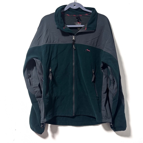 Vintage LL Bean Dark Green Gray Full Zip Fleece Jacket Zippers Men's Size Large - Picture 1 of 15